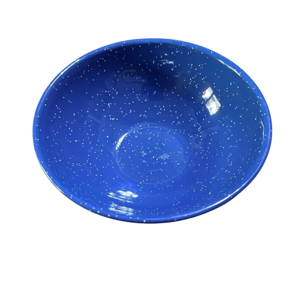 Vtg Blue Enamelware Speckled Bowl Cobalt White Splatter Camping Farmhouse 7.5